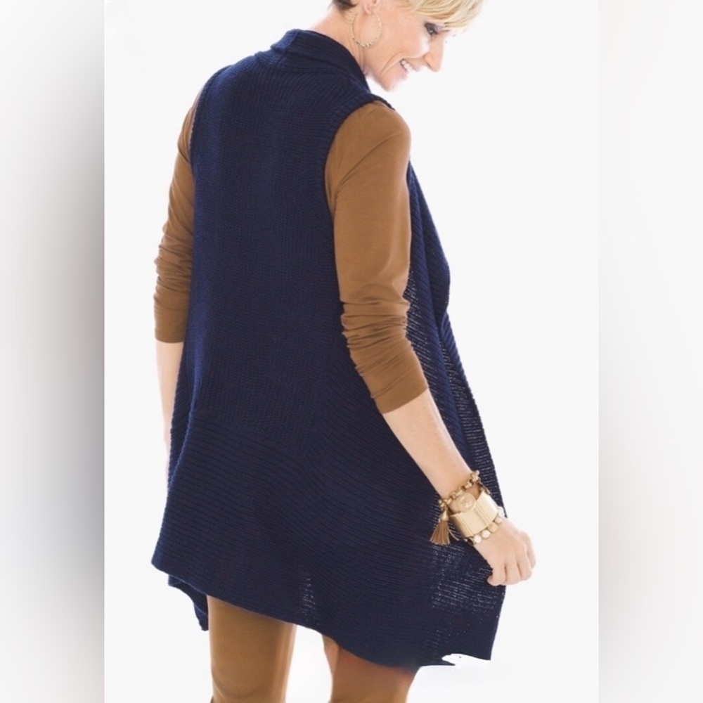 Chico’s Johanna Navy Sleeveless Sweater Vest Open Front Wool Blend Size 3 NWT - Picture 2 of 10